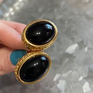 Napier Black and Gold Oval Earrings